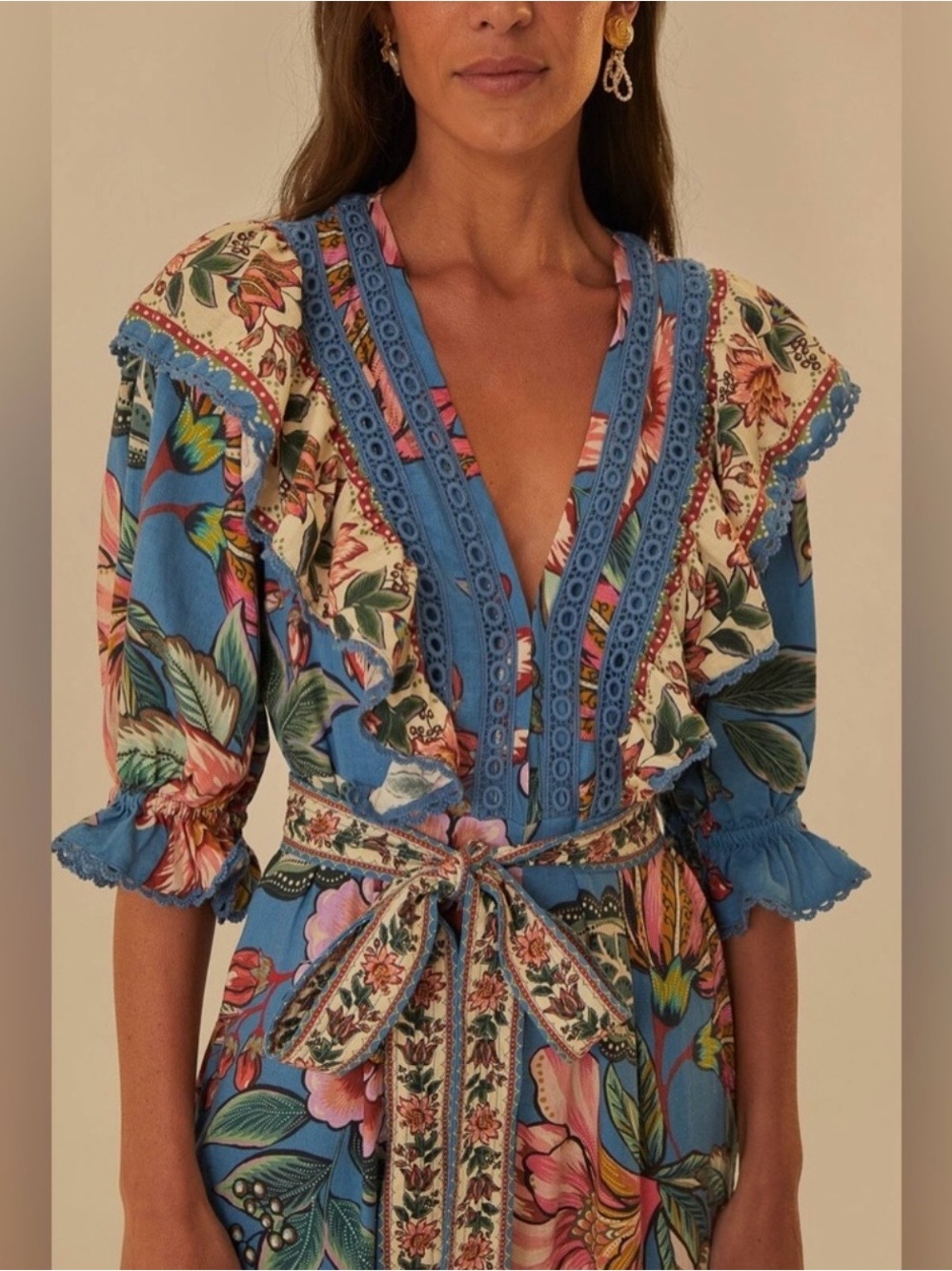 FARM Rio Wonderful Bouquet Blue Jumpsuit - Picture 3 of 4
